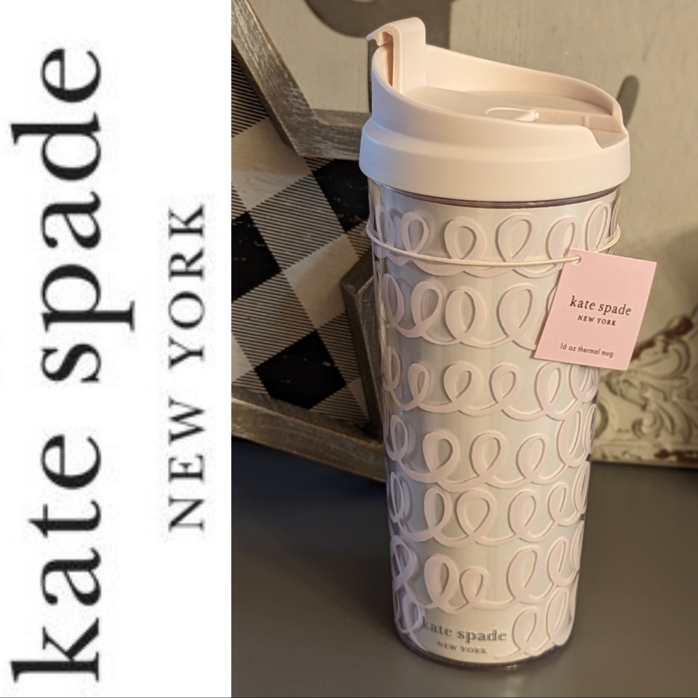 Kate Spade New York 16oz Heart Knot Pink Thermal Travel Mug NWT